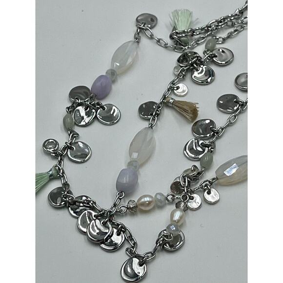 Stella & Dot Silver Baubles Freshwater Pearls Fringe Agate Long Necklace 36”‎ - Picture 9 of 10